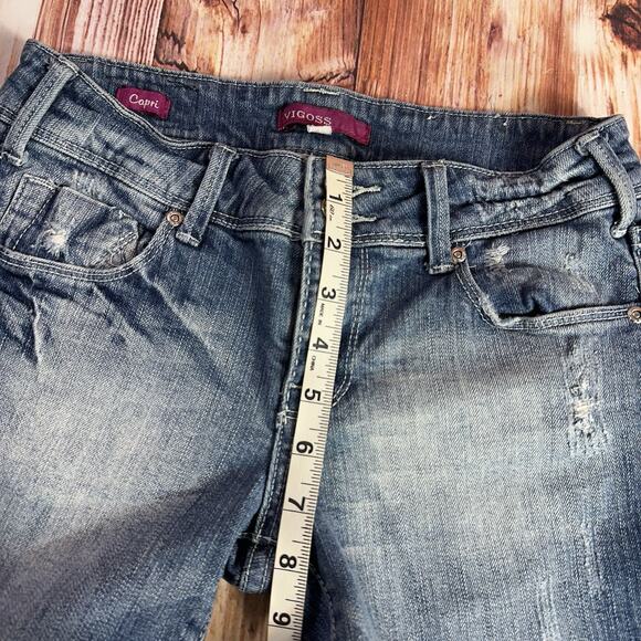 Vigoss CAPRI Size 1/2 26 Blue Low Rise Crop Jeans Denim Pants Long Shorts 26x16 - Picture 6 of 10